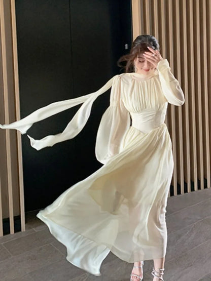 binfenxie French Elegant Slim Ruffle Dress Summer Women Graduation Evening Party Robe Female Bubble Sleeve Korean Chiffon Vestidos