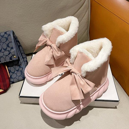 Winter Boots With Fur Australia Women's Rubber Shoes Rain Flat Heel Plush Snow  Ladies Lolita Slipper Flock Butterfly-knot B