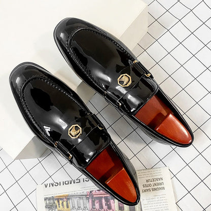 New Arrivals Loafers for Men Buckled Shiny Black Leather Shoes Slip-On Office & Career  Dress Shoes Free Shipping Big Size 38-47