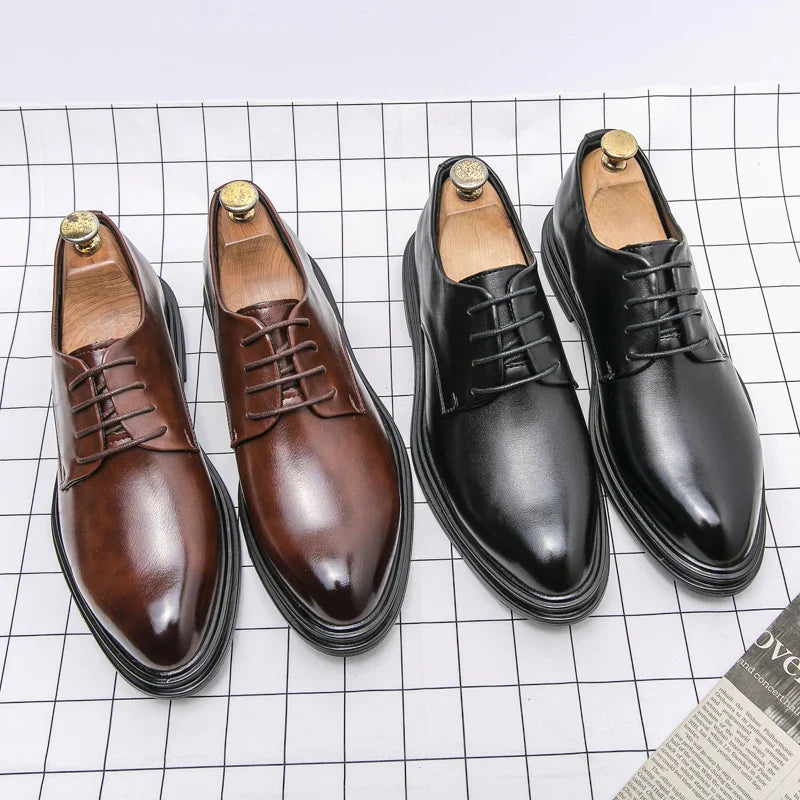 binfenxie  -   Men's Dress Shoes Leather Fashion Derby Shoes Classic Casual Business Wedding Footwear Lace-up British Style Male Formal Shoe