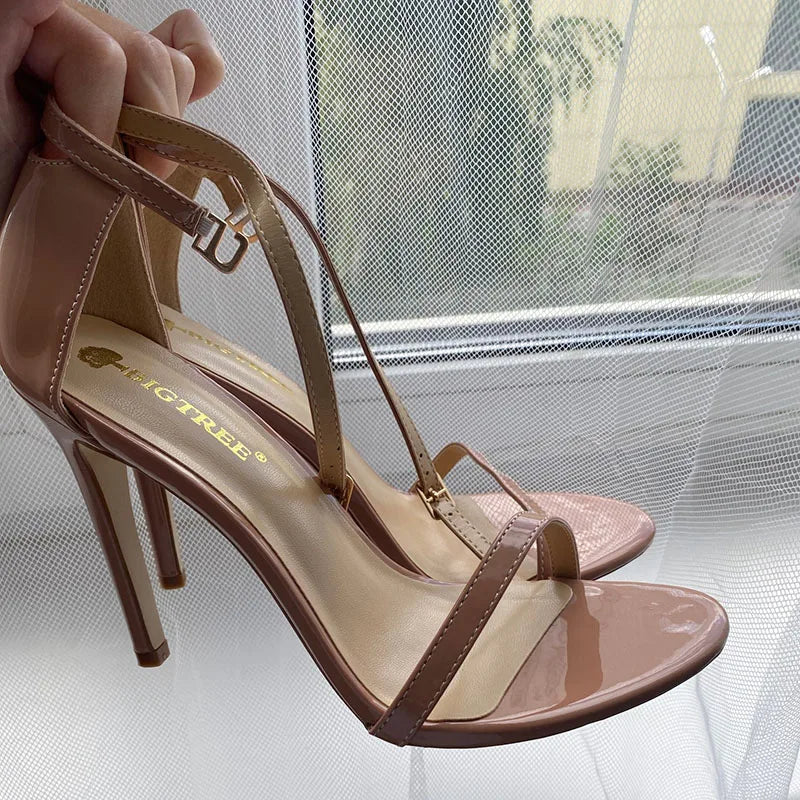 Women 8cm 11cm High Heels Fetish Sandals Gladiator Platform Strap Stripper Glossy Leather Pumps Lady Nude Low Heels Party Shoes