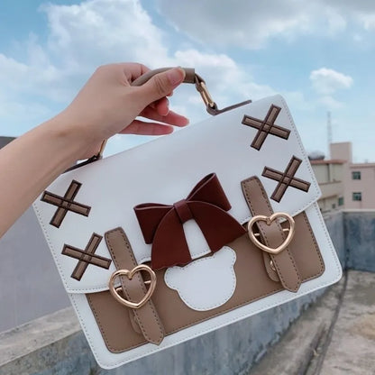 binfenxie Harajuku Lolita Shoulder Bag Women Japanese Kawaii Bowknot Female Messenger Bag Cute Womens Handbag Satchel Pouch