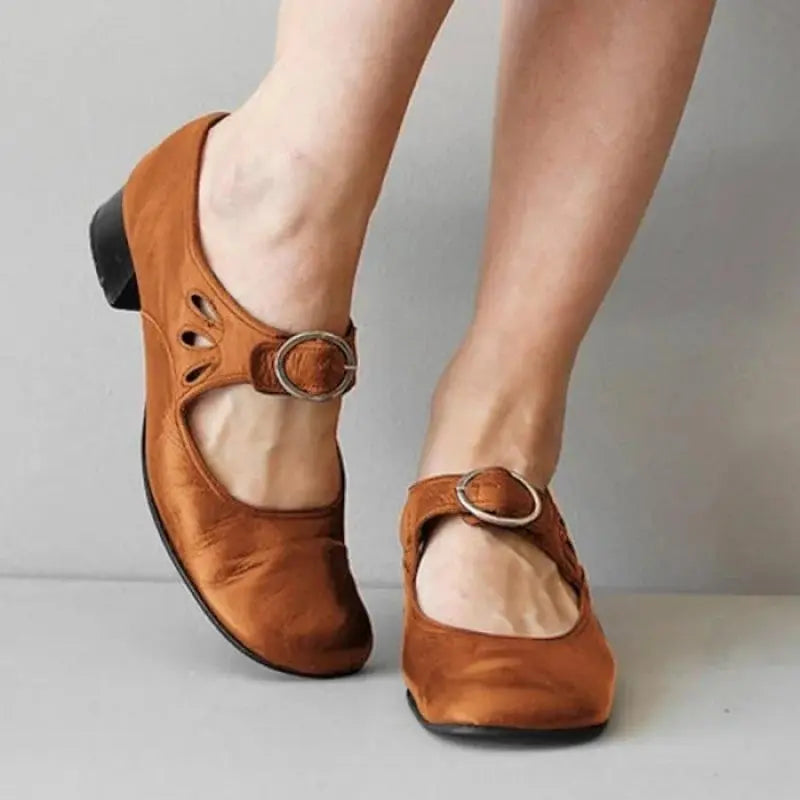 Women's Pumps Soft Leather Low Heel Mary Janes Shoes Vintage Casual Round Toe Office Comfortable Shallow Ladies Dress Loafers