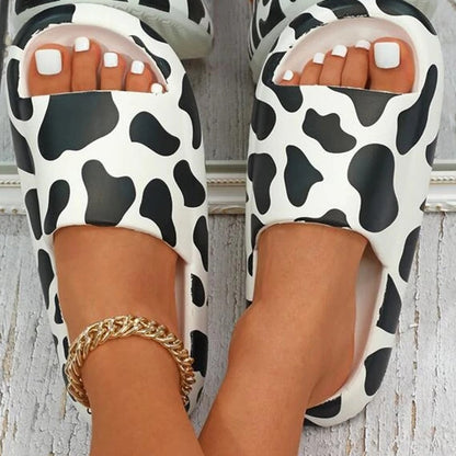 Summer Home Cow Pattern Women Slippers Black White Thick Sole EVA Girls Platform Shoes Outdoor Cartoon Ladies Beach Slides