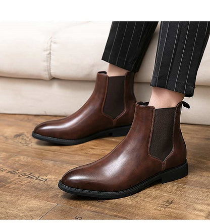 New Chelsea Boots Men Shoes PU Brown Fashion Versatile Business Casual British Style Street Party Wear Classic Ankle Boots