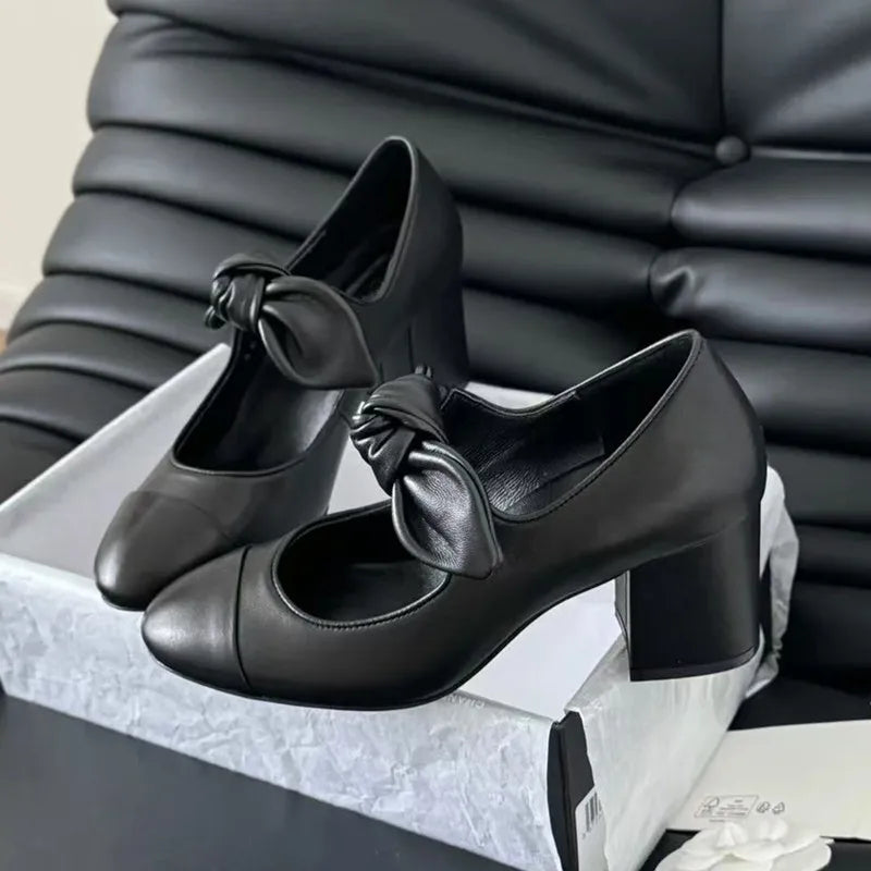 binfenxie  -   Star style Fashion Mixed-color Bowknot Mary Janes Women Pumps Spring Summer Patent Leather Thick High heels Female Party Shoes