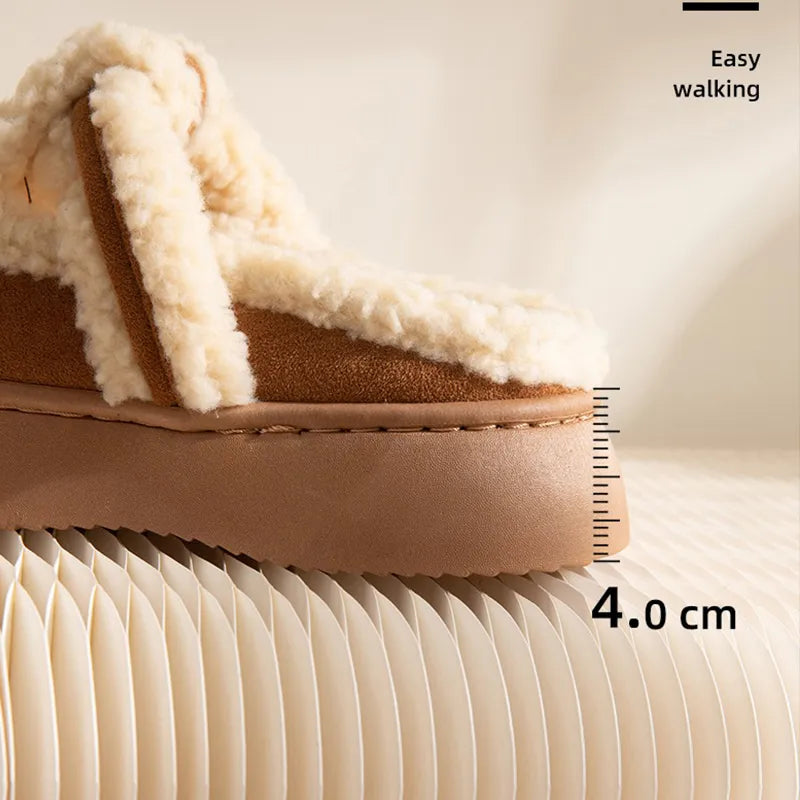 Warrior Girls Cotton slipper For Women Mules Shoes Indoor Outside Winter Home Warm Fluffy Slippers Fur Cotton Shoes All Wrapped