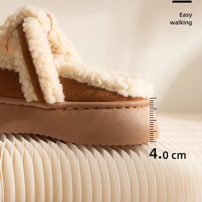 Warrior Girls Cotton slipper For Women Mules Shoes Indoor Outside Winter Home Warm Fluffy Slippers Fur Cotton Shoes All Wrapped