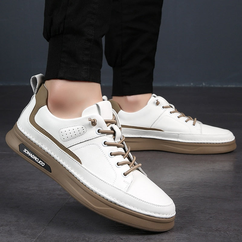 Luxury Brand Men's Shoes Fashion Elegant Designer Vulcanized Shoes Genuine Leather White Moccasins Soft Outdoor Sneakers Shoes