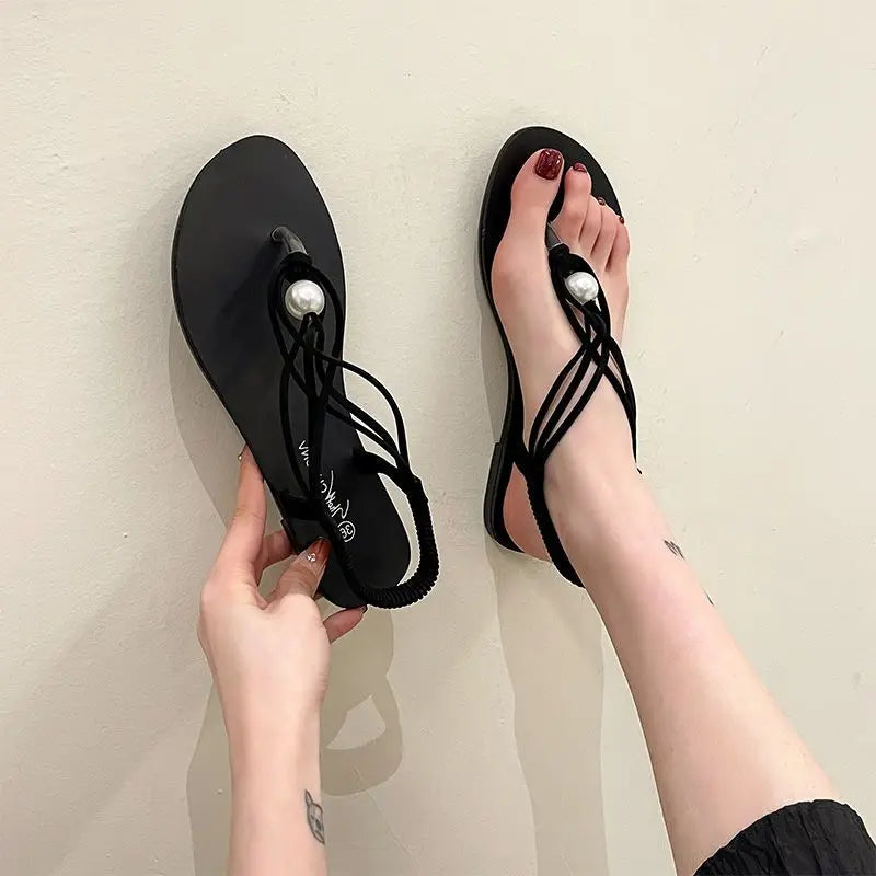 Women's Shoes with Low Heels Summer Diamond Footwear Pvc Plastic Sandals for Woman Flip-flops Black Rhinestones Sandal F H