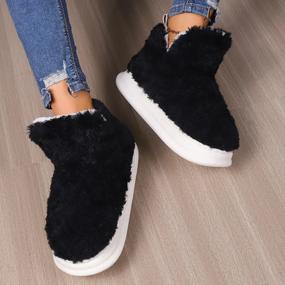 Women Warm Fur Slippers Couples Winter Platform Shoes Soft Plush Thick Sole Girls Boys Indoor Street Snow Boots Fluffy Footwear