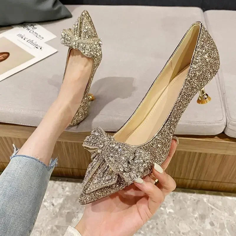 Women's Summer Footwear Stilito Rhinestone Shoes for Woman with Wedding Bride Genuine Mark Chic and Elegant A Comfortable E