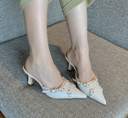 Spring New Brand Women Slipper Fashion Thin High Heel Pointed Toe Women Sandal Shoes Outdoor Dress Mules Shoes