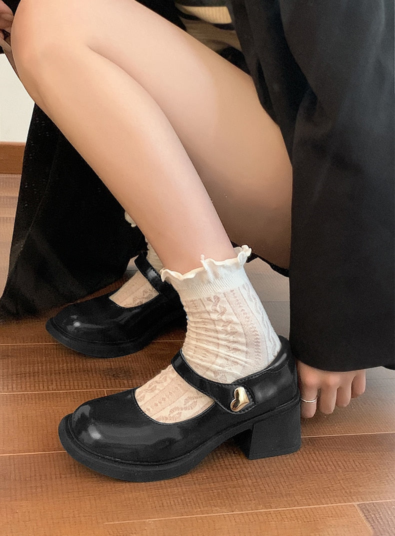 Spring Autumn black Mary Jane shoes New Chunky heels Lolita shoes college girls platform shoes JK shoes Women sandals