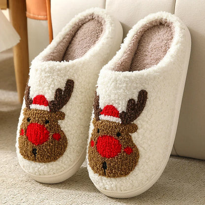 New Christmas Elk Cotton Slippers For Men Women Halloween Mask Home Slip Resistant Couples Indoor Plush Cotton Shoes In Winter