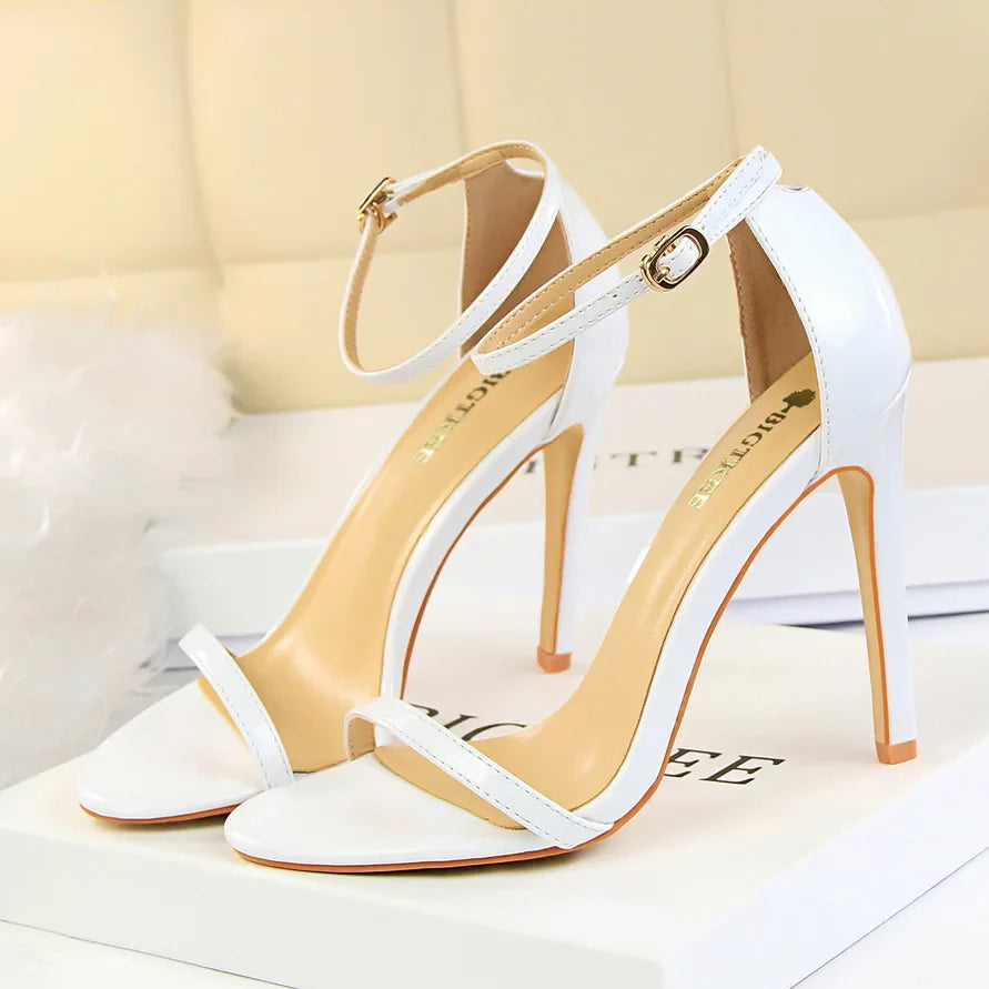 Women 8cm 11cm High Heels Fetish Sandals Gladiator Platform Strap Stripper Glossy Leather Pumps Lady Nude Low Heels Party Shoes