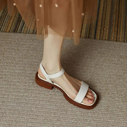 Ladies Shoes with Low Heels Footwear Outdoor Sandals for Women Beige Summer One Word Square Chic and Elegant Wholesale Vip