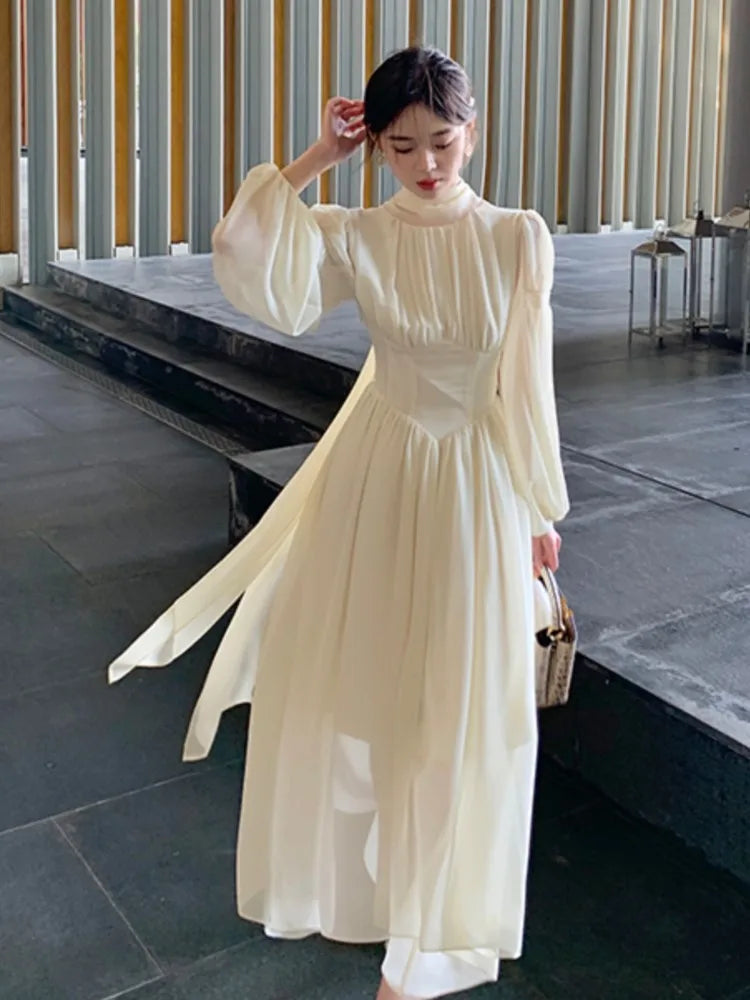 binfenxie French Elegant Slim Ruffle Dress Summer Women Graduation Evening Party Robe Female Bubble Sleeve Korean Chiffon Vestidos