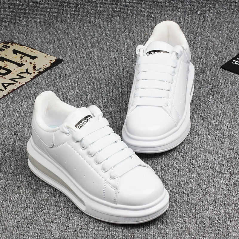 Shiny patent leather small white shoes women's couple models air cushion women's skateboard shoes sneakers women