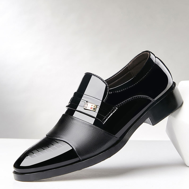 Luxury Black Leather Men Shoes for Wedding Formal Oxfords Plus Size 38-48 Business Casual Office Work Shoes Slip On Dress Shoes