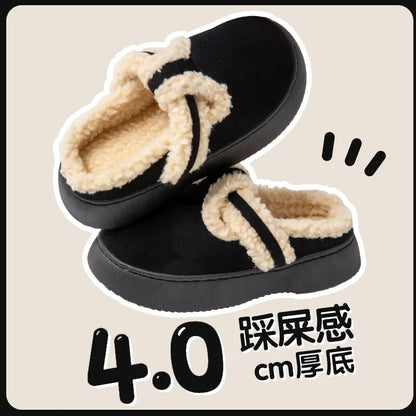 Warrior Girls Cotton slipper For Women Mules Shoes Indoor Outside Winter Home Warm Fluffy Slippers Fur Cotton Shoes All Wrapped