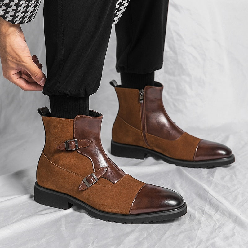 Original Buckle Ankle Boots Pointed Fashion Men Boots Classic Social Men Chelsea Boot Business Dress Leisure Cowboy Boots Shoes