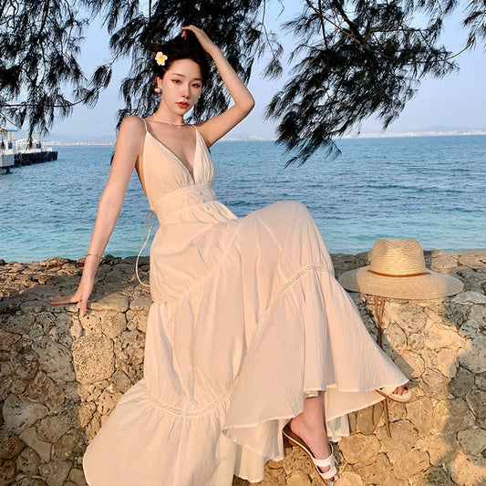 Summer White Maxi Strap Dress Women  Elegant Backless Long Formal Slip Dresses for Wedding Guest Bridesmaid Birthday Prom