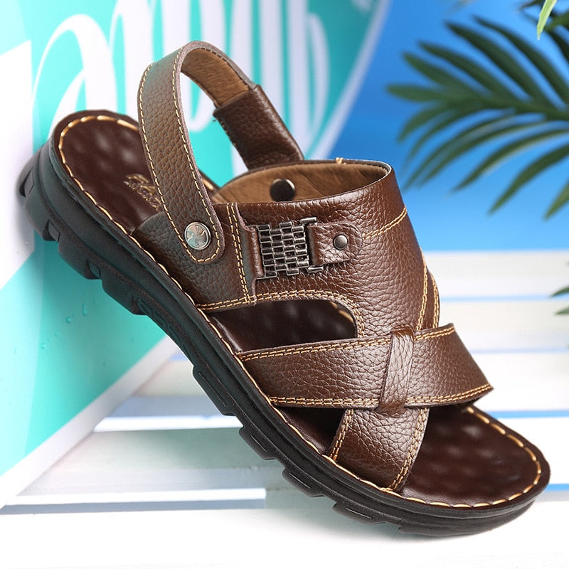 Men Genuine Leather Sandals Shoes Sale Waterproof Slip On Casual Cow Leather Male Soft Men's Sandals Sole Summer Slippers