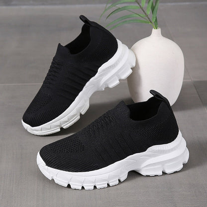 Fashion Sneakers for Women  Knitting Mesh Women's Vulcanize Shoes Thick Bottom Slip On Walking Shoes Plus Size 42