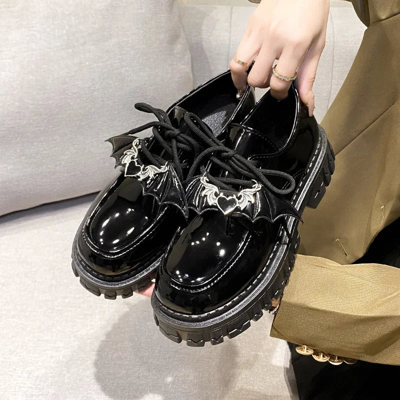 Futurecen Metal Chain Platform Lolita Gothic Shoes Woman 2023 Spring College Style Patent Leather Pumps Women Japan School Uniform Shoes