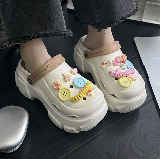 binfenxie  -  2024 New 8cm Thick Hole Shoes Cute Cartoon High Heels Anti Slip Slippers Garden Shoes Summer EVA Soft Sole Casual Beach Sandals