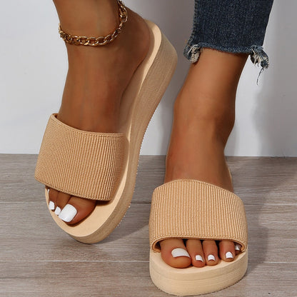 JMPRS Knitted Wedges Slippers for Women Summer Chunky Platform Wedge Heels Sandals Woman Light Thick Sole Beach Shoes Mujer