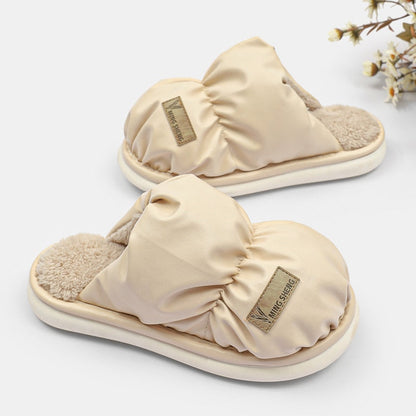 Winter Home Warm PU Waterproof Slippers Women Men Fur Soft Shoes Non-slip Indoor Bedroom House Female Couples Furry Slides