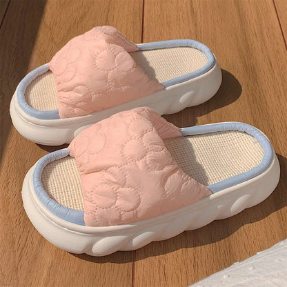 Thick Platform Home Slippers Women Linen Slippers Spring Summer Indoor Shoes Cartoon Animals Non Slip Outdoor Woman Slides