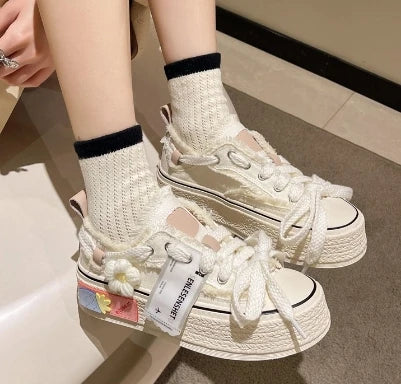 Small Fragrance Canvas  Women Thin Spring New Ins Tide Korean Version Beggar Shoes Small White Shoes Skateboard Shoes