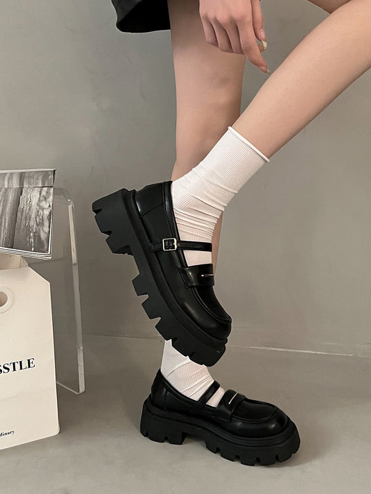 White thick bottom Mary Jane shoes New Women Loafers Thick heel lolita shoes Retro platform shoes College girls JK leather shoes