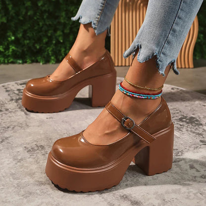 Pink Chunky Platform High Heels Pumps Women Autumn Ankle Straps Mary Jane Lolita Shoes Woman Plus Size 42 Cute Party Shoes