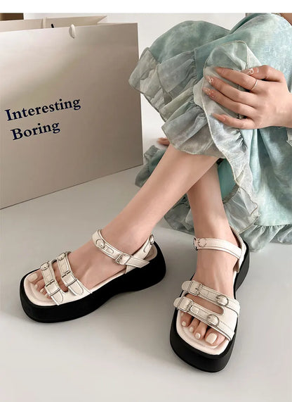 Futurecen Designer Summer Gladiator  Woman Sandals Fashion Open Toe Platform Flats Shoes Ladies Outdoor Open Toe Dress Pumps