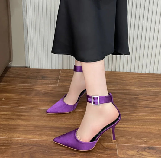 Futurecen  -  Women Pumps Satin Silk Ankle Strap Heels D'orsay Stilettos Yellow Purple Office Lady Work Prom Shoes Plus Size 41