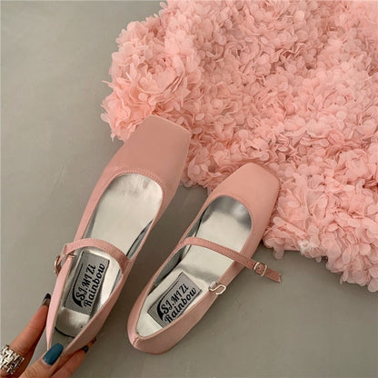 Spring Summer Shoes Women Flat Heels Square Toe Mary Jane Ballet Flats Rainbow Candy Color Ballerina Soft Casual Loafer