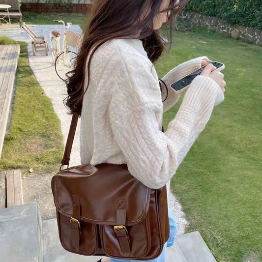 binfenxie Large Capacity Brown Messenger Bag Women Vintage Soft Chic Pu Leather Handbag Female Harajuku Casual Crossbody Bags New