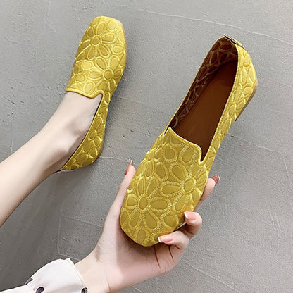 Women Flats Slip on Loafers Foldable Flats for Women Square Toe Single Shoes Hollow Out Fashion Party Casual Shoes for Ladies