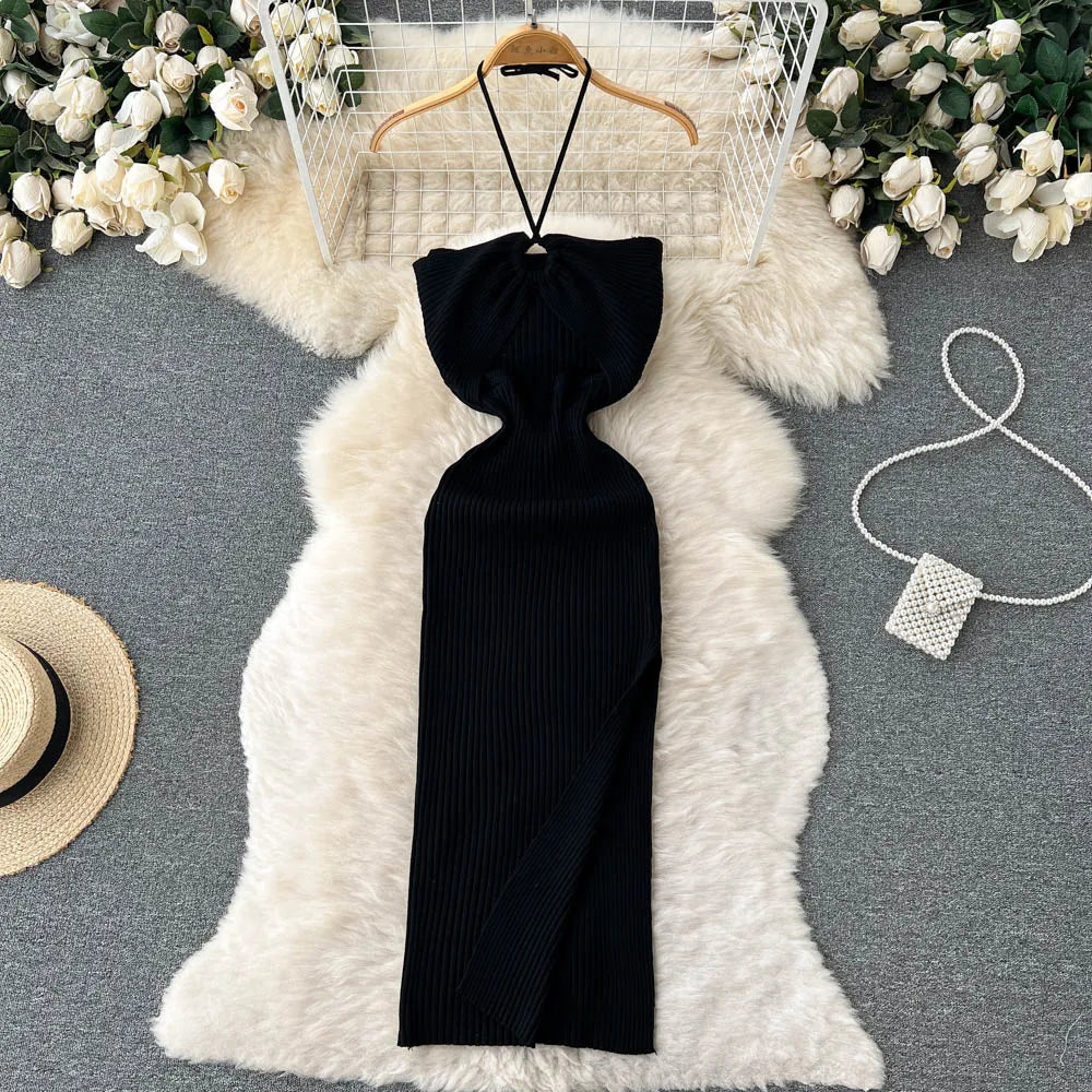 binfenxie Chic Fashion Sexy Package Hips Split Knitted Summer Dress Women Slim Elastic Bodycon Party Dress Streetwear Outfits