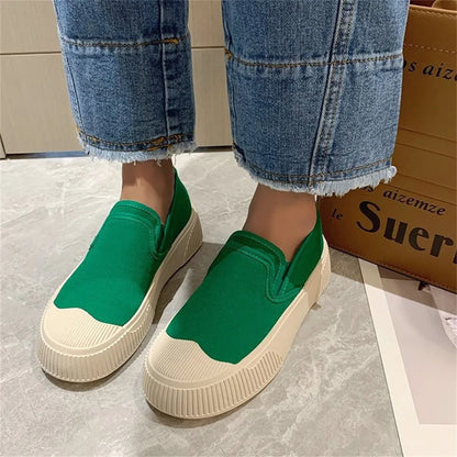 New Loafers Women Spring Shallow Ladies Patchwork Slip On Casual Canvas Shoes Outdoor Walking Running Flats Sneakers