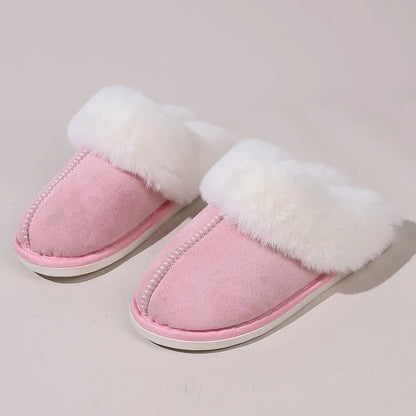 Winter Fur Slippers Women Faux Suede Fluffy Furry Home Slides Woman Comfort Non Slip Indoor Floor Cotton Shoes 45