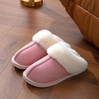 Winter Warm Flat Fur Slippers Women Faux Suede Fluffy Furry Home Slides Woman Comfort Non Slip Indoor Floor Cotton Shoes