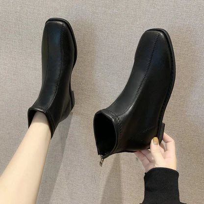 Booties Black Female Ankle Boots Flat Footwear Work Short Shoes for Women Spring on Offer Free Shipping Pu Promotion Boot