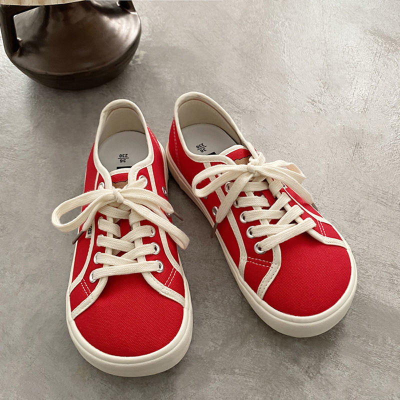 Designer Canvas Shoes Women Low Top Sneakers Wide Toe Lace Up Trainers Shoes Girls Red Blue Sneakers Girls Tenis Plimsolls