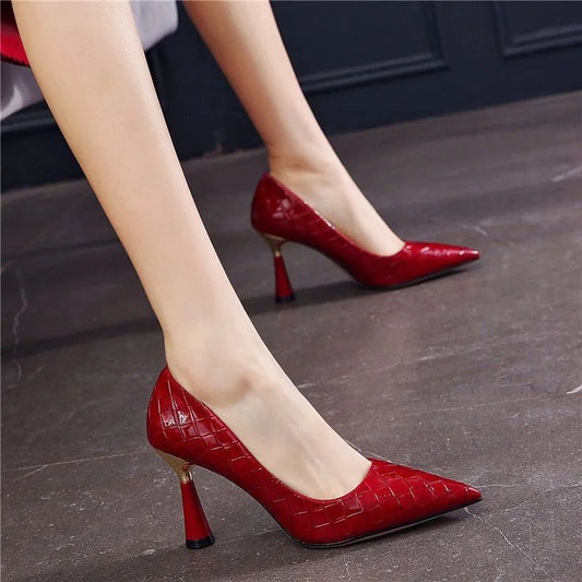 Shoes for Women High Heels Ladies Summer Footwear Pointed Toe Red Pumps Evening on Heeled Casual Social Free Shipping Slip