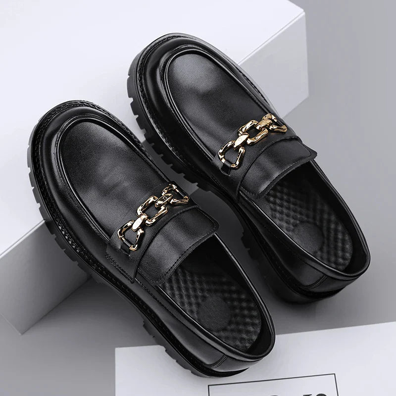 New Luxury Brand Men's Shoes Black Business Loafers for Men Leather Thick Bottom Casual Shoes Wedding Formal Shoes Mocassins